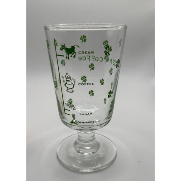 Irish Coffee Glass With Green Shamrock Pattern & Recipe Detail St Patrick's Day - Picture 2 of 11